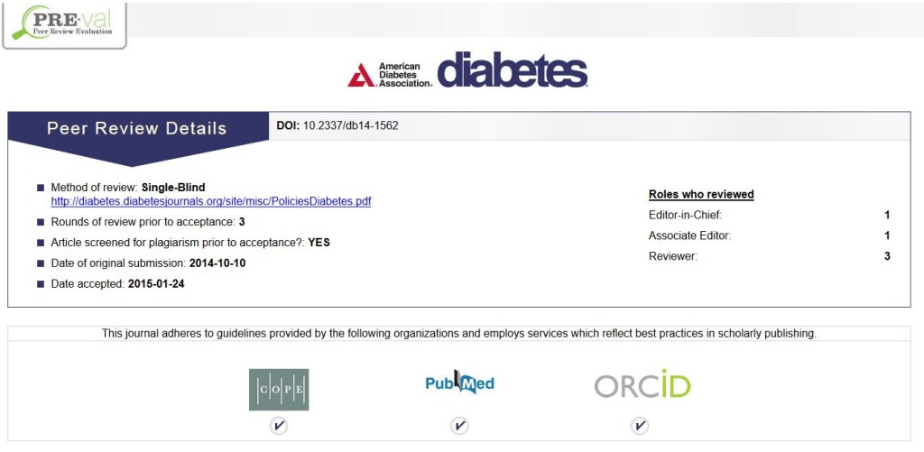 An ADA article that already features PRE. When clicking on the PRE badge, readers go to this page. (Credit: DiabetesJournals.org)