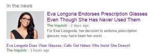 The Inquisitr's first story, now unpublished, on Eva Longoria, and new story correcting the record. 