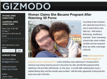 Impregnate Porn - Gawker-owned Gizmodo duped by 3-D porn impregnation story